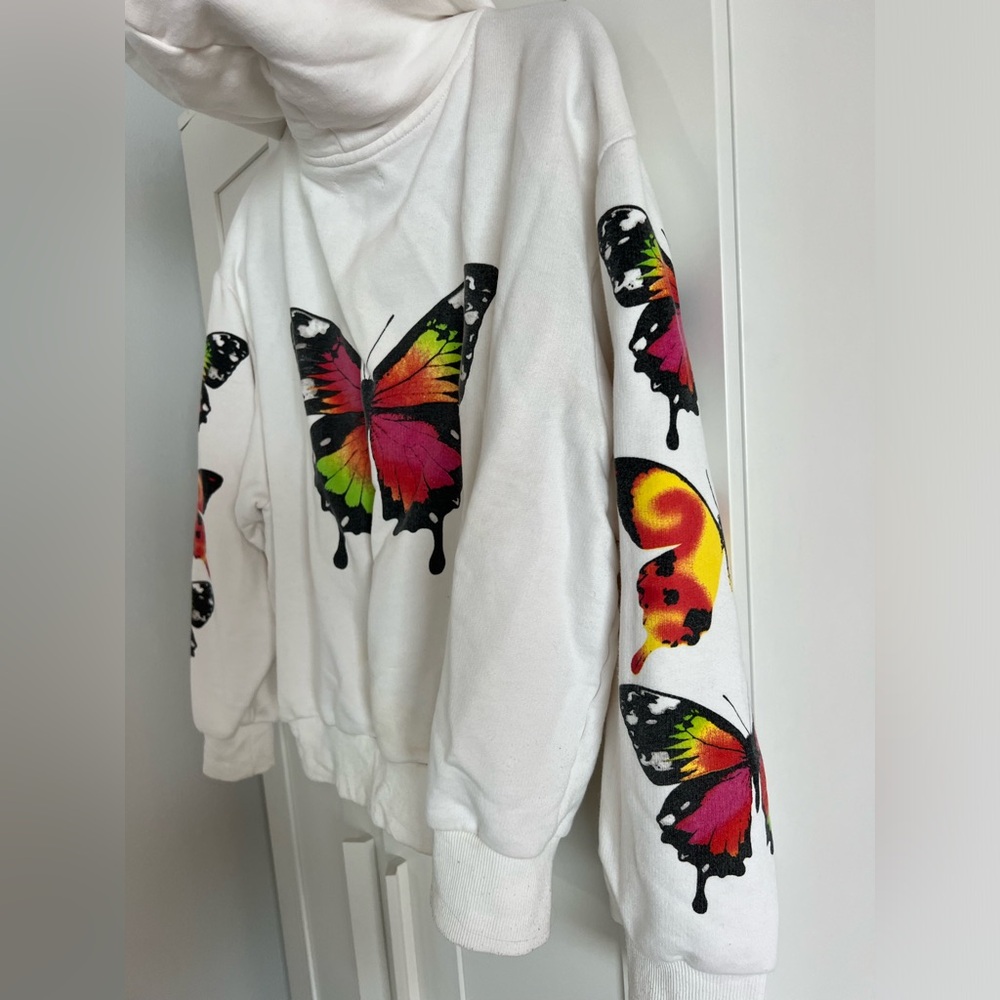 White Oversized I Am Gia Zip Up Butterfly Jacket